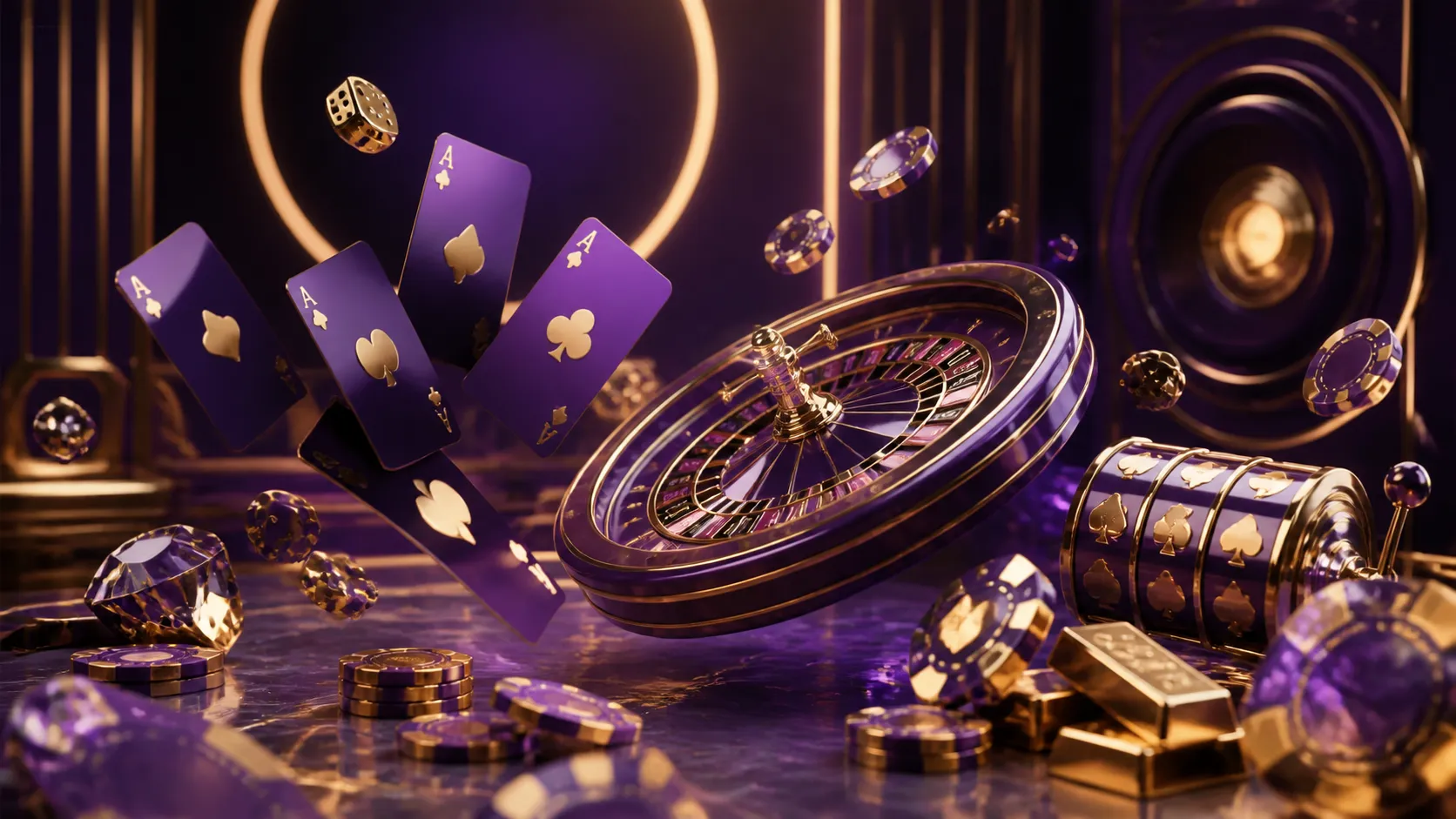 Cyberpunk neon aesthetic with floating poker chips, vibrant lights, and dynamic motion blur, capturing a casino theme for Win